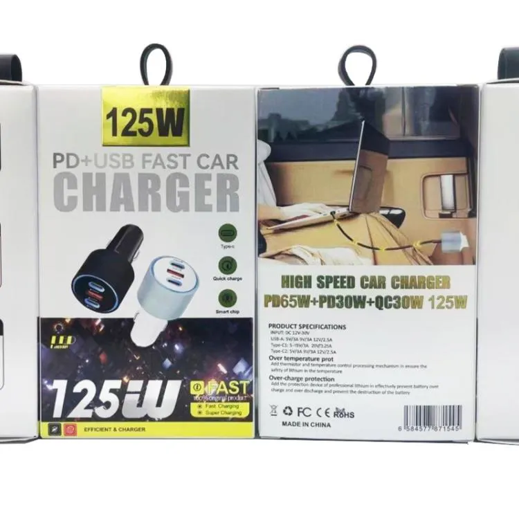 TE-P68 125W PD Car Charger with Dual USB-C (65W) + USB Port