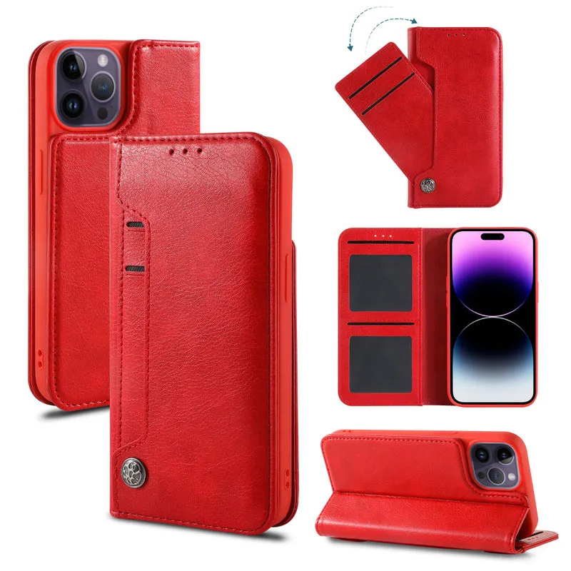 iPhone 16 Series Vegan Leather Wallet Flip Case with Card Holder